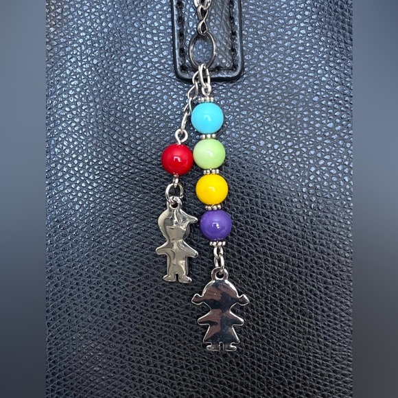Colorful Beaded Bag Charm with Boy and Girl Pendants - Picture 4 of 6
